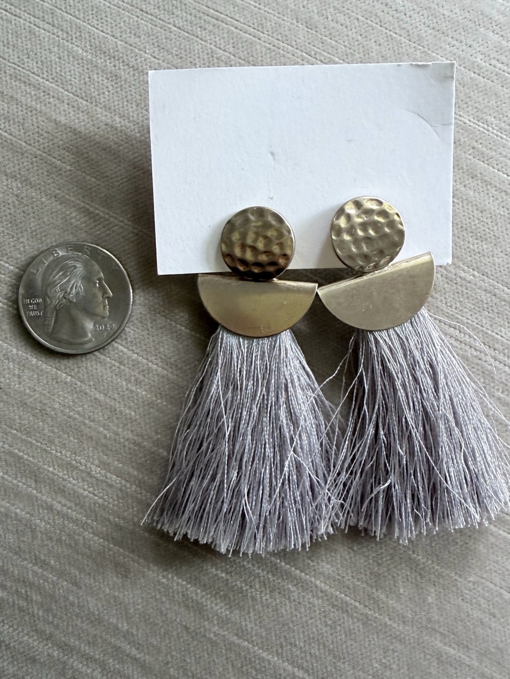 Tassel Drop Earrings in Light Gray with Gold Accents